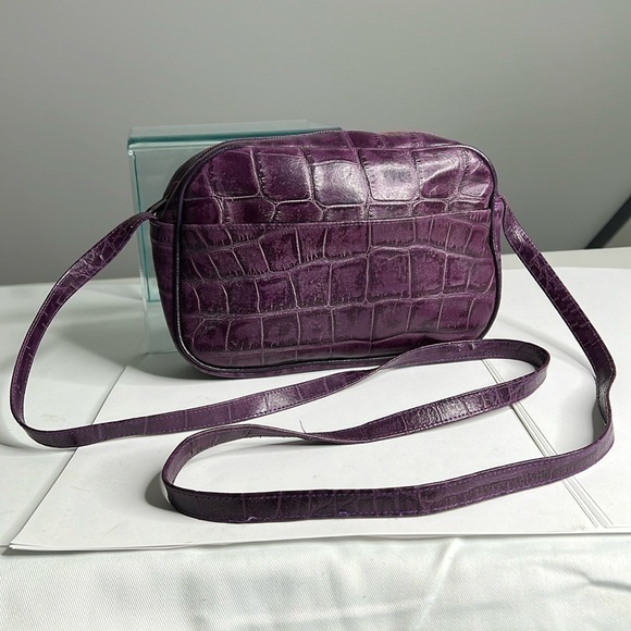 Purple Croc Embossed Leather Made in Italy Shoulder Crossbody Bag - Picture 1 of 14